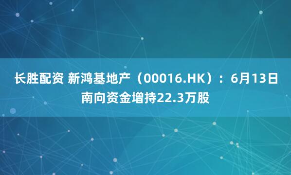 长胜配资 新鸿基地产（00016.HK）：6月13日南向资金增持22.3万股